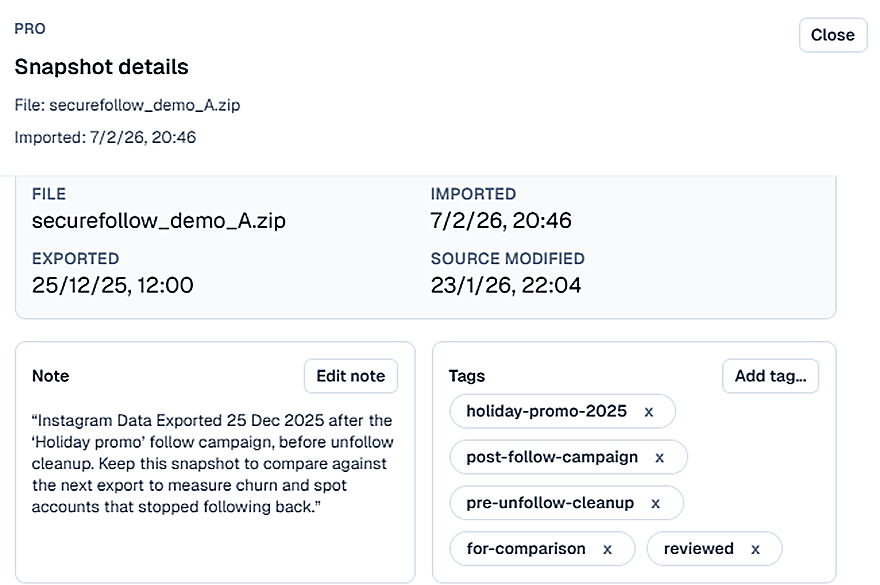 Note and tags per snapshot
