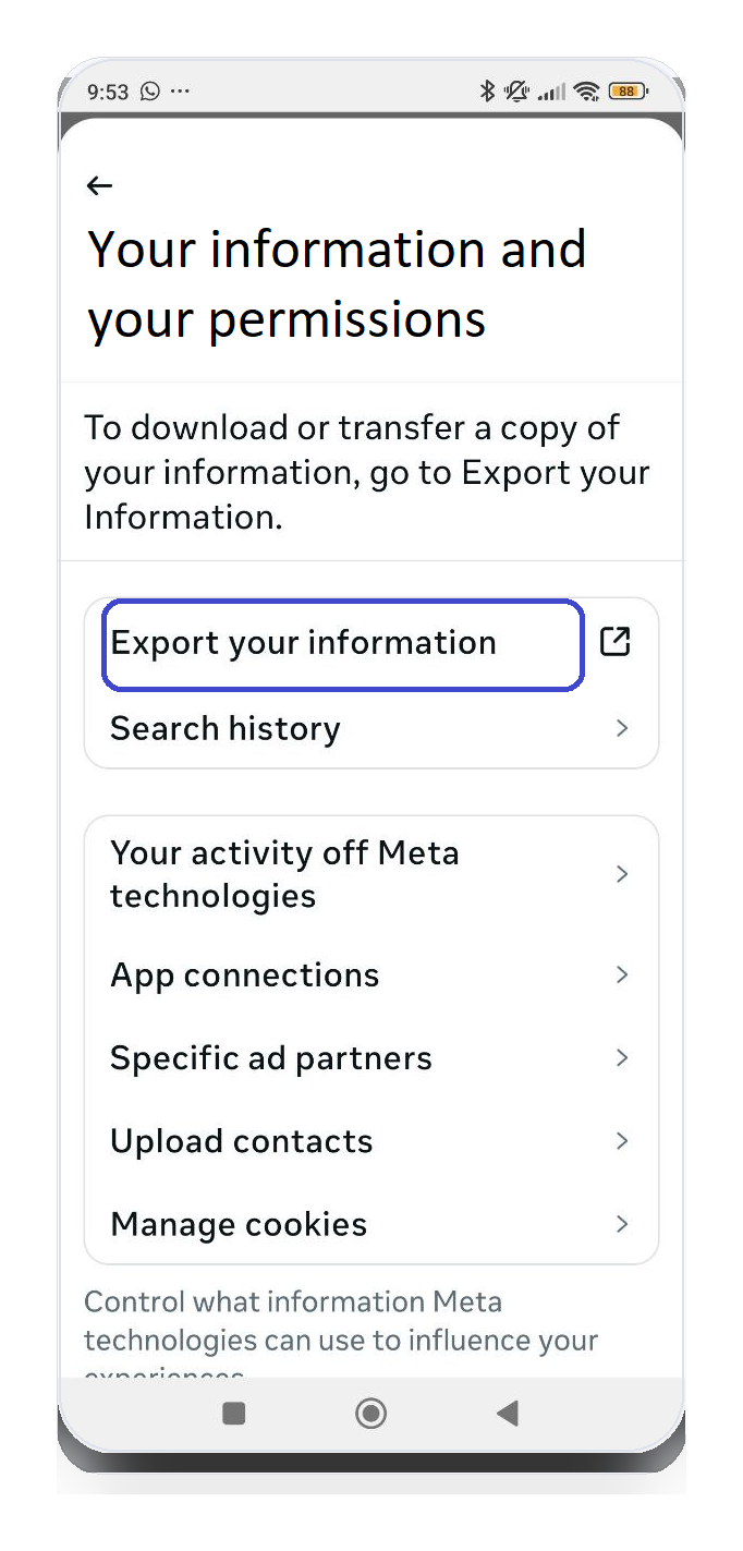 Your information and permissions screen