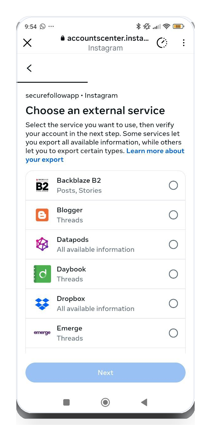 External services list