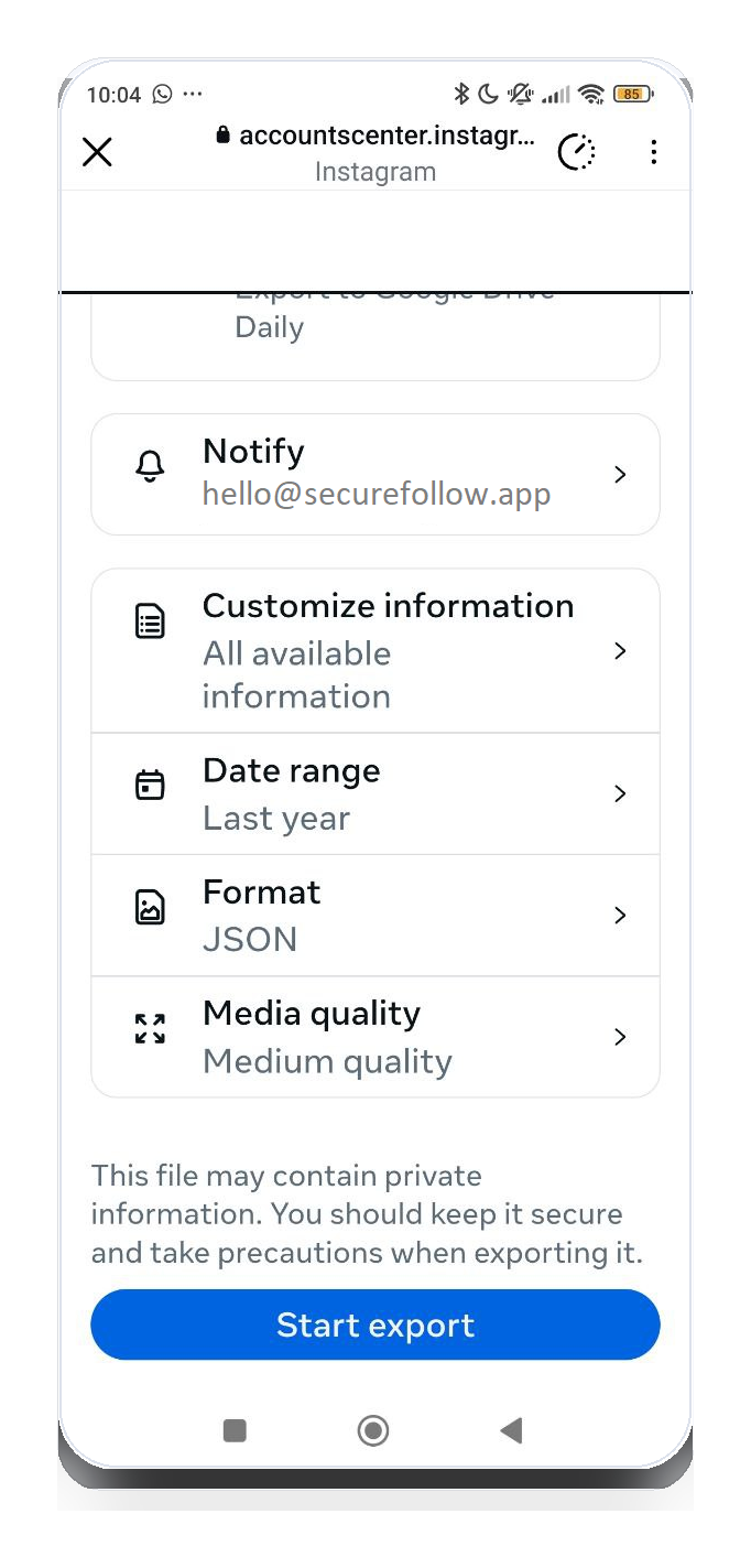 Export settings with Media quality