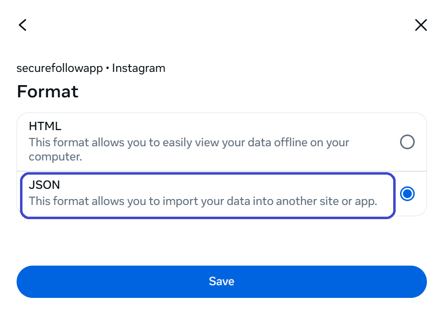 Format selection JSON