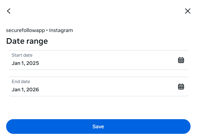 Instagram export custom date range start and end dates